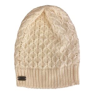 Nike Ivory Cable Knit Sweater Beanie Metal Logo